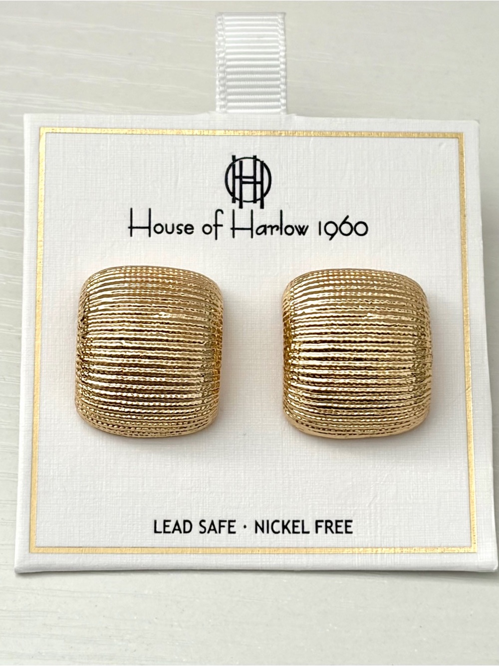 House of Harlow 1960 Gold Ribbed Dome Statement Stud Earrings NWT